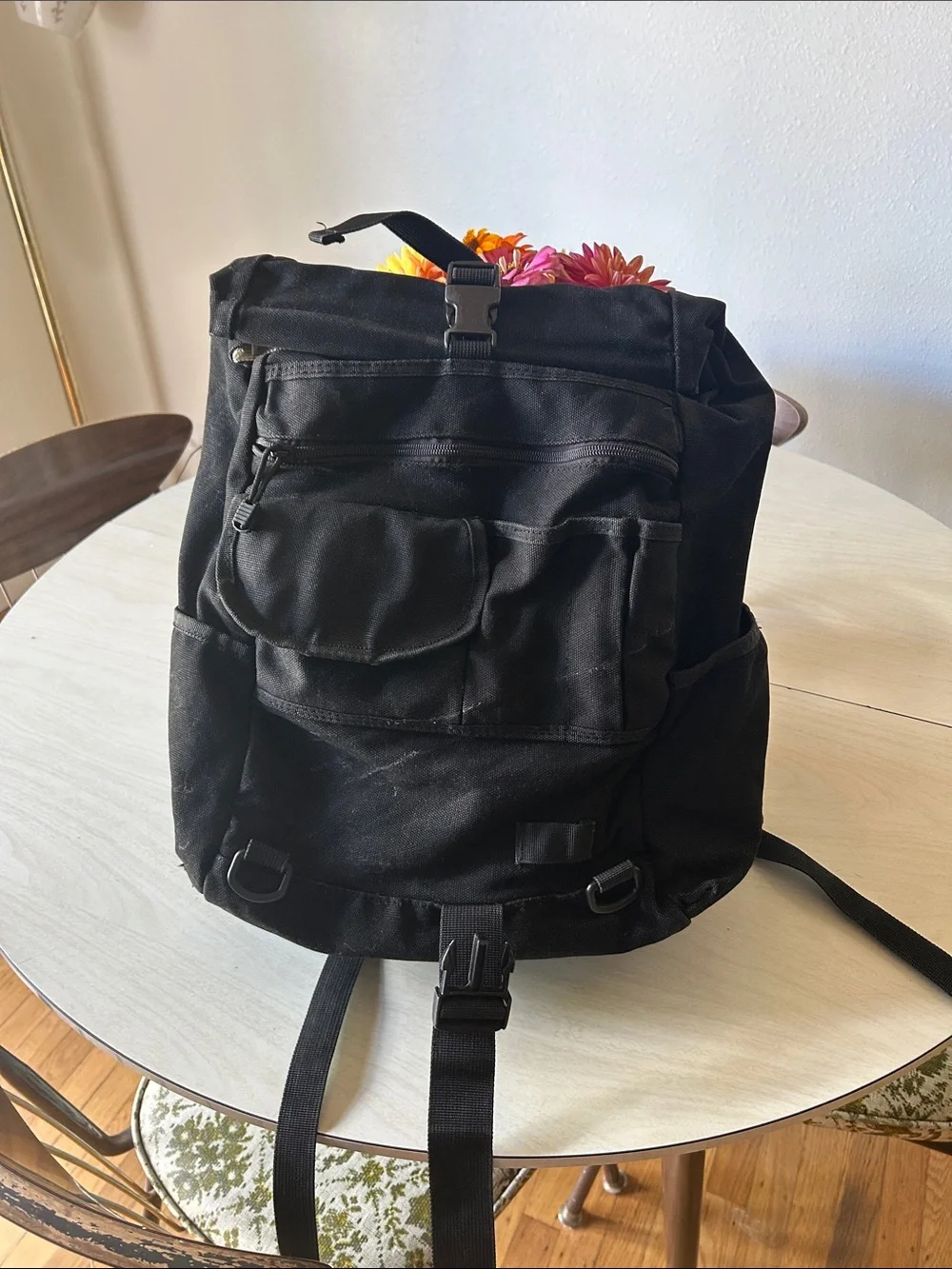 MINNEHAHA BAG CO. Black roll top waterproof liner bike backpack